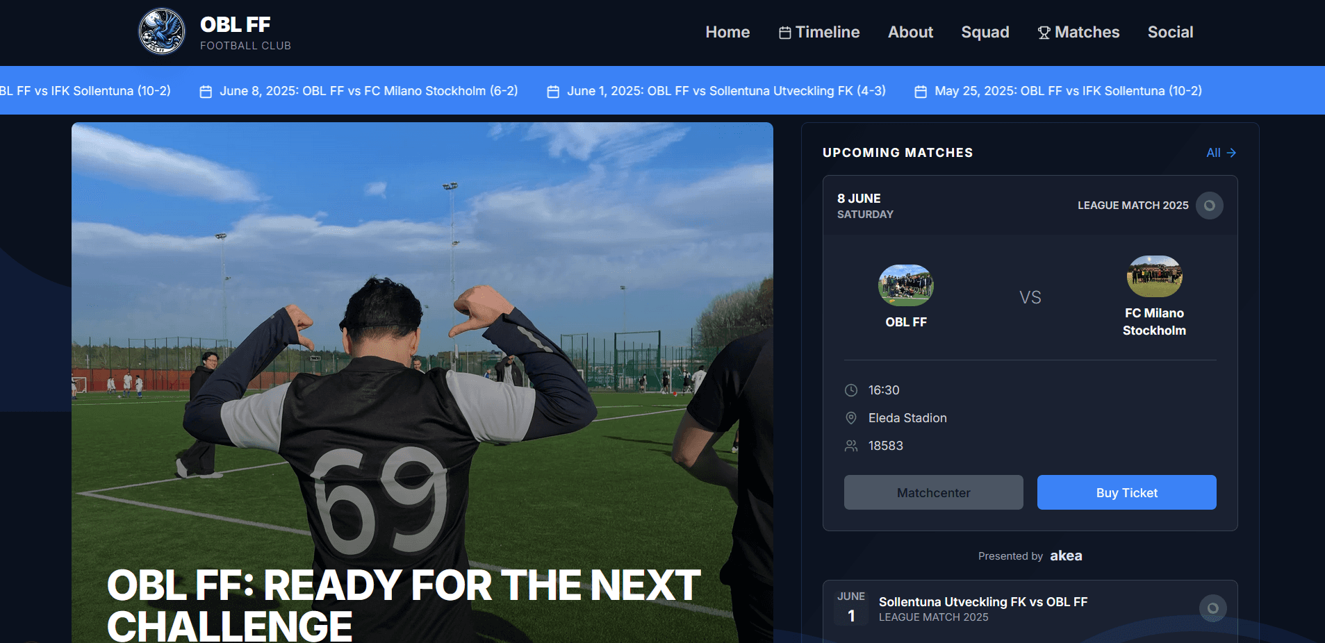 En dynamisk och anpassad webbplats för OBL FF fotbollsförening.