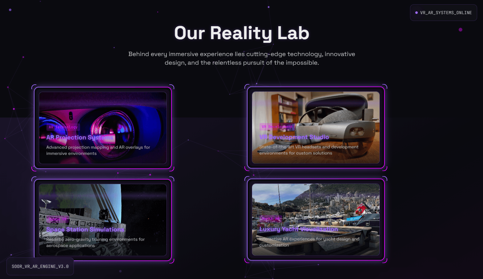 En banbrytande uppslukande webbplats för SOOR VR Reality Lab.